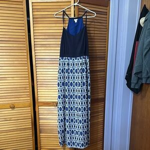 Navy Blue Patterned Maxi Dress